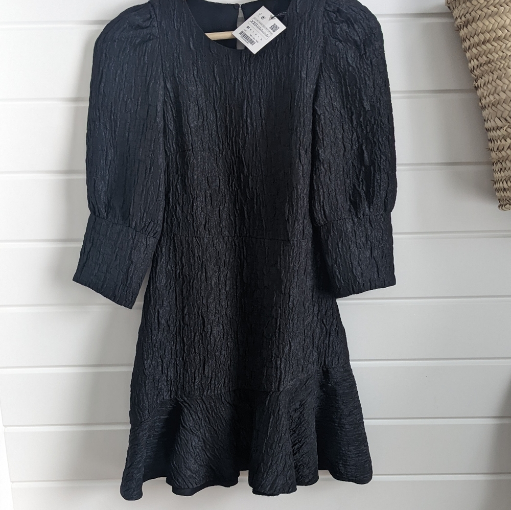 Zara Black Textured Weave Dress
